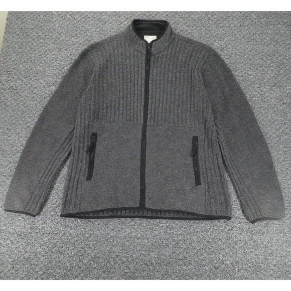 Territory Ahead Sweater Mens L Gray Lambswool Ribbed Full Zip Mock Neck Pockets